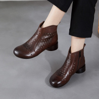 2026春夏新款真皮软底镂空短靴头层牛皮洞洞鞋复古百搭高帮凉鞋