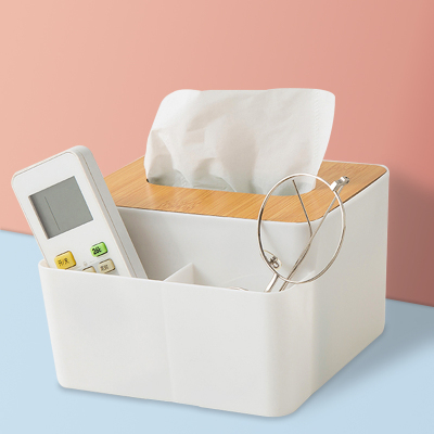 单爱日式竹木纸巾盒创意简约客厅家用抽纸餐巾盒遥控器收纳卷纸盒-长方形大号(带收纳盒)-