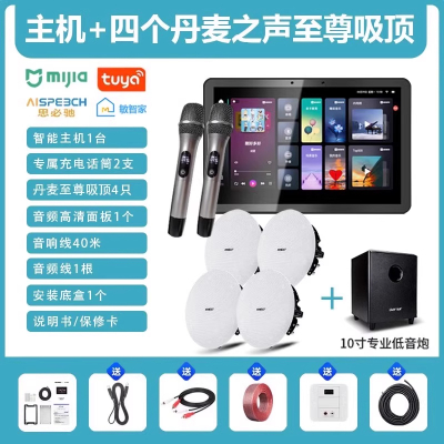 先科(SAST)智能AI家庭吸顶音响家用客厅无线蓝牙智能K歌主机+4个8英寸HiFi至尊同轴吸顶音响+10吋专业低音炮
