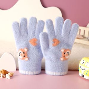 儿童五指手套秋冬季防寒保暖中大童加绒加厚骑车防风可爱卡通针织