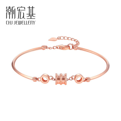 潮宏基小蛮腰18K金彩金玫瑰金网红手链手镯手环手饰女简约FQ3.35