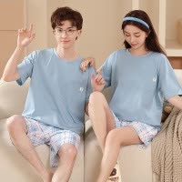 新款睡衣夏季纯棉短袖情侣家居服男女士两件套装大码网红风可外穿