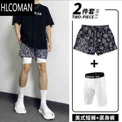 HLCOMAN新款美式篮球短裤不过膝宽松休闲男健身训练透气速干运动四分裤夏