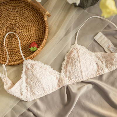 可莉允法式内衣女日系甜美聚拢无钢圈浪漫三件杯蕾丝小胸舒适文胸套装文胸套装