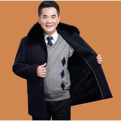 NEWLAKE爸爸冬装外套装男毛呢子大衣50岁60爷爷70中老年人棉衣老人长款80棉衣