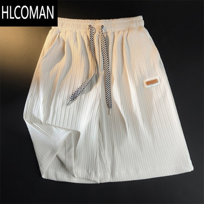 HLCOMAN休闲冰丝短裤男夏季宽松透气五分裤潮牌运动裤微弹垂感柔润沙滩裤