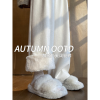 白色奶芙山本裤女秋冬季加绒加厚保暖棉裤外穿羊羔绒防风阔腿裤子