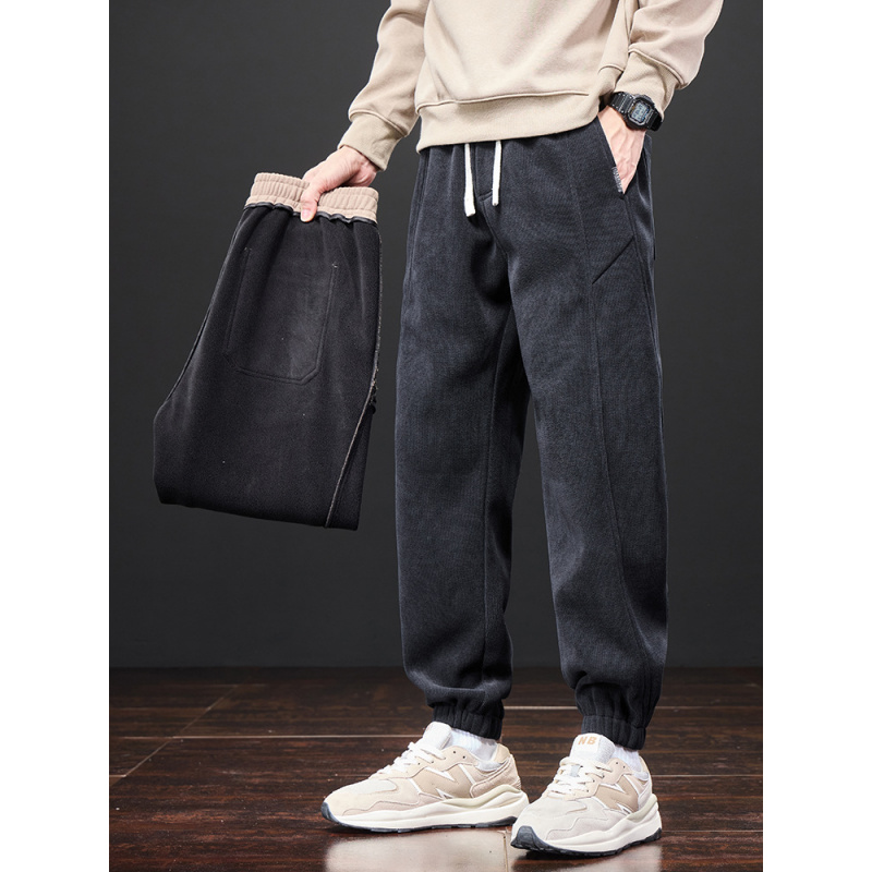 灯芯绒休闲裤秋冬新款加绒加厚哈伦束脚卫裤美式潮牌运动裤子
