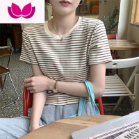 七斓t恤女夏季撞色条纹设计小众体恤港味复古chic短袖2023上衣服