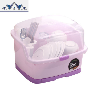 厨房塑料餐边碗柜带盖放碗箱沥水碗架碗筷收纳盒碗碟餐具笼整理架 三维工匠收纳层架