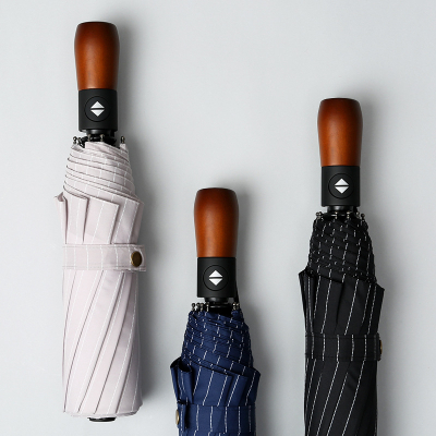 Neyankex全自动实木手柄伞十骨防风雨伞三折晴雨折叠伞男高端商务伞