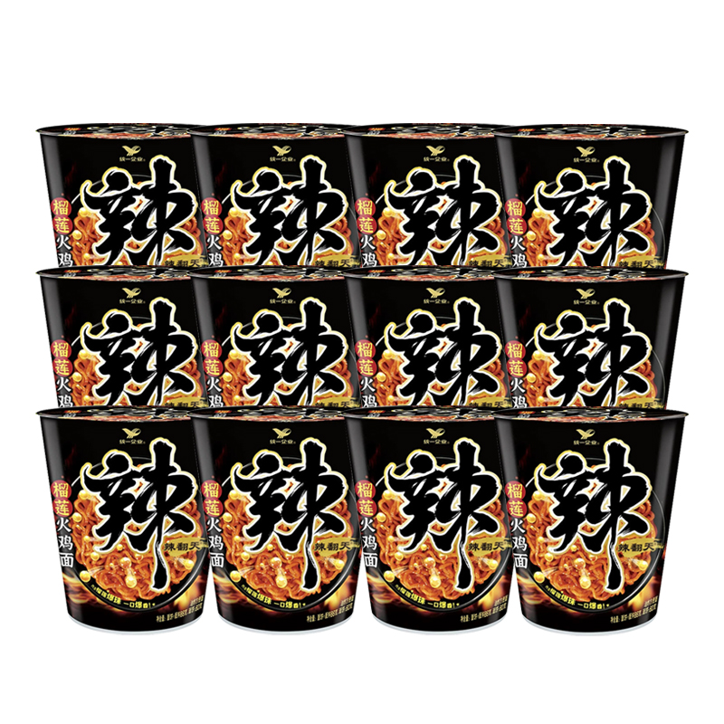 统一辣翻天榴莲火鸡面韩式方便面泡面夜宵速食拌面 *12杯整箱装
