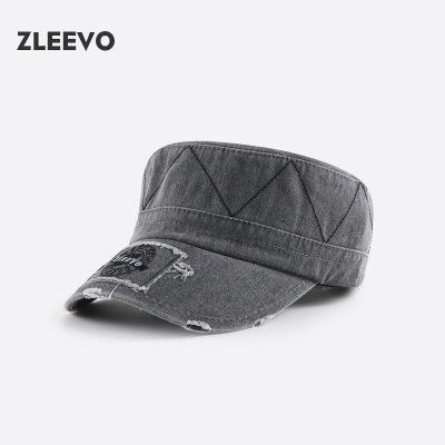 / 字母刺绣帽子水洗做旧平顶帽男女士户外休闲遮阳帽子