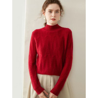 秋冬新山羊绒衫女加厚圣诞绞花半高领毛衣打底衫宽松针织内搭