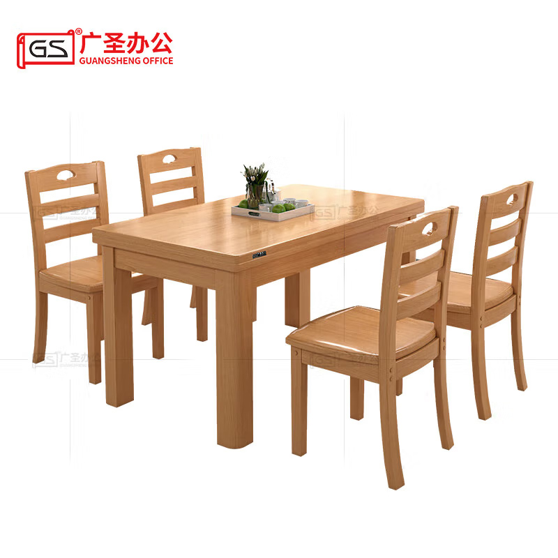 GS广圣 实木餐桌椅食堂餐桌1.45米1桌4椅 CB0304 套