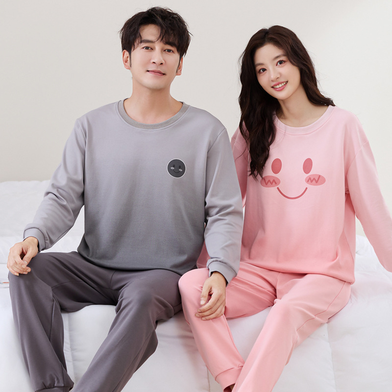 情侣睡衣女春秋冬季棉质长袖长裤氛围感一男一女男士家居服套装