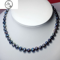 JiMi8-9mm巴洛克淡水珍珠项链黑色异形不规则珍珠 问号延长扣