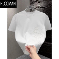 HLCOMAN2025夏季时尚国风刺绣设计短袖T恤男装圆领休闲百搭半袖外穿上衣