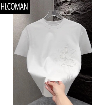 HLCOMAN2025夏季时尚国风刺绣设计短袖T恤男装圆领休闲百搭半袖外穿上衣