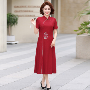 时尚妈妈连衣裙夏季婚宴裙40-60岁婆婆装宴会款长裙子中老年女装