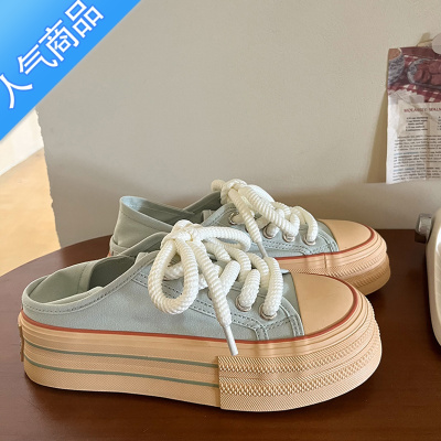 SUNTEK林先叁 两穿厚底帆布鞋女学生百搭小众设计休闲板鞋2023夏季新款