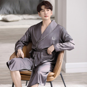 睡衣秋冬季男士冰丝长袖睡袍开衫休闲宽松加大码晨袍家居服可外穿