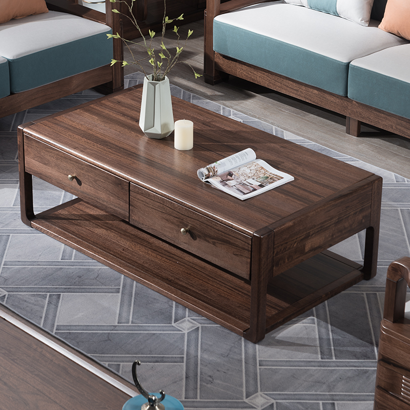 茶几北美黑胡桃木电视柜组合套装沙发搭配方边几现代中式客厅精品家具