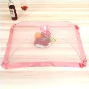 敬平(JING PING)加密菜罩家用折叠长方形餐桌罩盖剩菜防蚊防苍蝇食物罩大号网纱罩 粉色大号长方形(73*48c饭罩