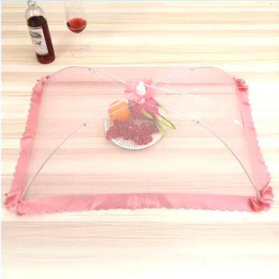 敬平(JING PING)加密菜罩家用折叠长方形餐桌罩盖剩菜防蚊防苍蝇食物罩大号网纱罩 粉色大号长方形(73*48c饭罩