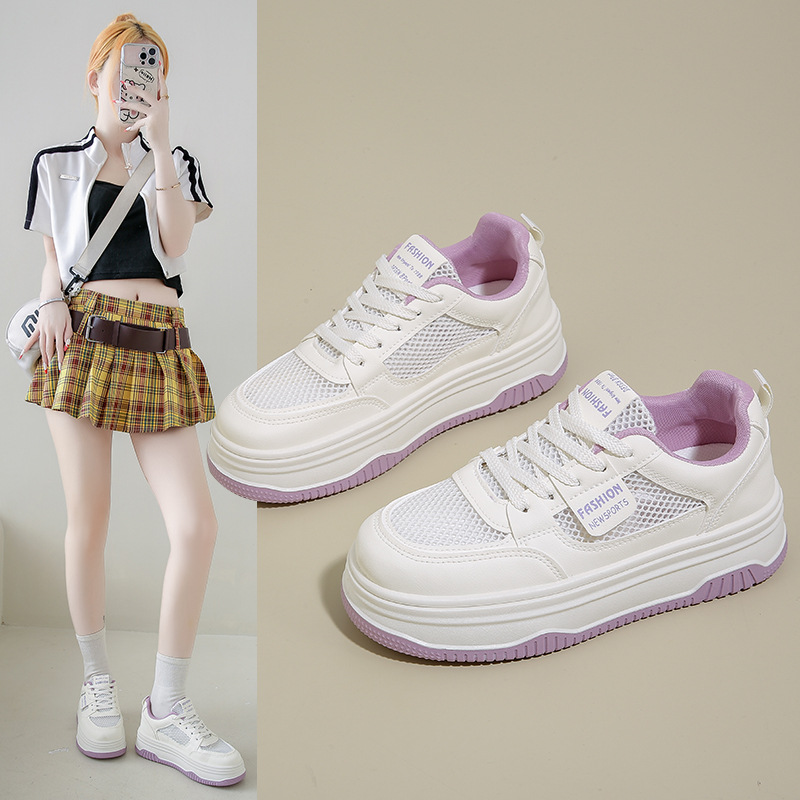 小白鞋子女夏季新款韩版ins女学生休闲透网百搭厚底板鞋