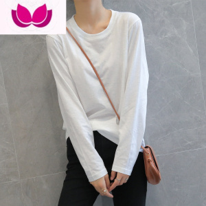 七斓白色打底衫女冬23新款长袖内搭上衣韩版宽松秋衣圆领t恤