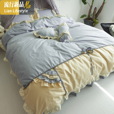 韩式少女心公主风棉床上四件套荷叶边床单被套棉床裙式春秋季 三维工匠