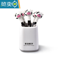 敬平卡通水果叉套装 可爱迷你便当签 小朋友儿童水果叉创意不锈钢叉子 白色小奶牛(六支签)牙签