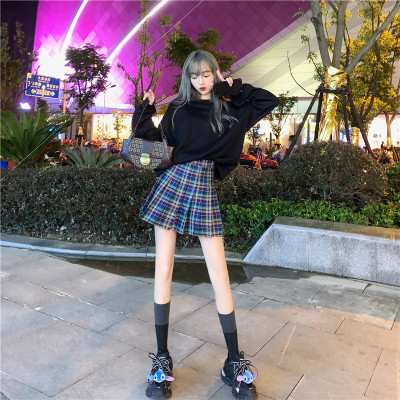 暖青汇胖MM大码新款绿色格子半裙百褶裙女新款学院风高腰显瘦防走光短裙半身裙