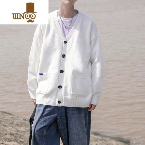 YANXU黑色开衫毛衣外套男宽松简约纯色V领针织衫港风潮牌情侣外套