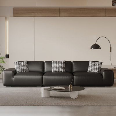 虔度现代简约布艺三人沙发大户型客厅组合装头层牛皮高弹座垫耐用舒适