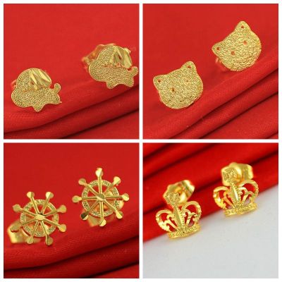 金满多 仿真黄金色新年过年雪花耳饰品可爱兔子猫咪耳钉 经典皇冠送女朋友老婆情人节七夕生日礼物