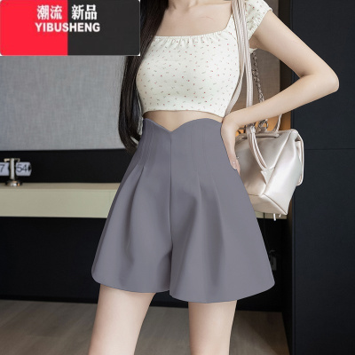 YIBUSHENG休闲西装短裤女季高腰显瘦花苞阔腿裤小个子外穿宽松a字热裤子