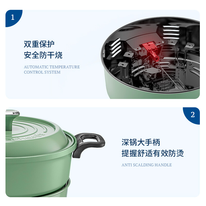 摩飞电火锅 家用分体式电煮锅 烤涮一体多功能电炒锅电烧烤料理锅 MR9087 绿色 单位:个