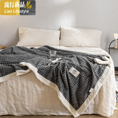 双层牛奶绒毛毯被子加厚冬季保暖珊瑚绒毯子法兰绒床单办公室午睡 三维工匠