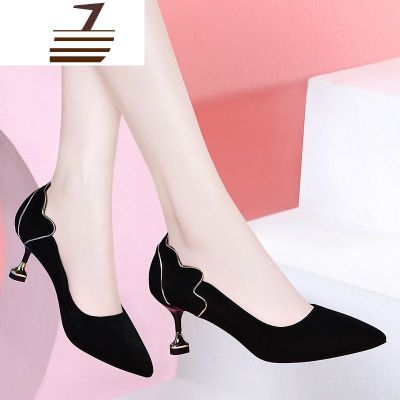 尗卡2020新款中跟高跟细跟单鞋百搭时尚真皮鞋女鞋子