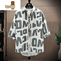 YANXU渐变色夏季衬衫男青年短袖冰丝七分袖衬衣潮牌士五分中袖薄款外套