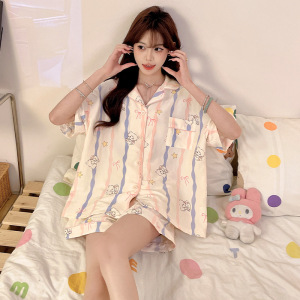 云朵棉睡衣女款夏季ins格子短袖短裤套装高级感家居服可外穿