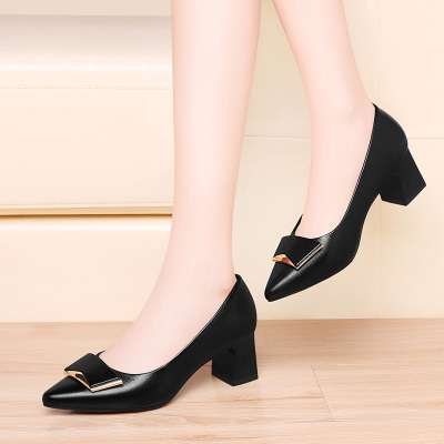 古奇天伦单鞋女粗跟2020新款中跟职业百搭工作皮鞋利德尚品9892