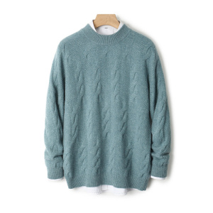 100全羊毛衫男圆领扭花双股加厚套头毛衣秋冬新款针织打底衫上衣