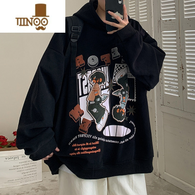 YANXU美式oversize卫衣男款大码2023新款连帽上衣服外套潮牌