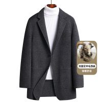 简约商务潮流双面呢羊毛西装秋冬男士韩版修身千鸟格羊毛西服上衣