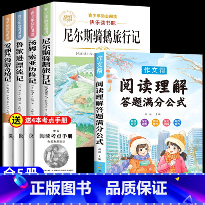 [全5本]六下读书吧全套+阅读理解公式法 [正版]尼尔斯骑鹅旅行记六年级下册必读的课外书快乐读书吧六年级课外必读鲁滨宾逊