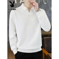 花花公子华夫格卫衣男士秋季新款潮流宽松翻领长袖polo衫上衣服男