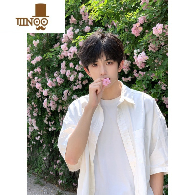 YANXU夏季白色衬衫男DK短袖感痞帅日系简约男友风休闲衬衣港风外套